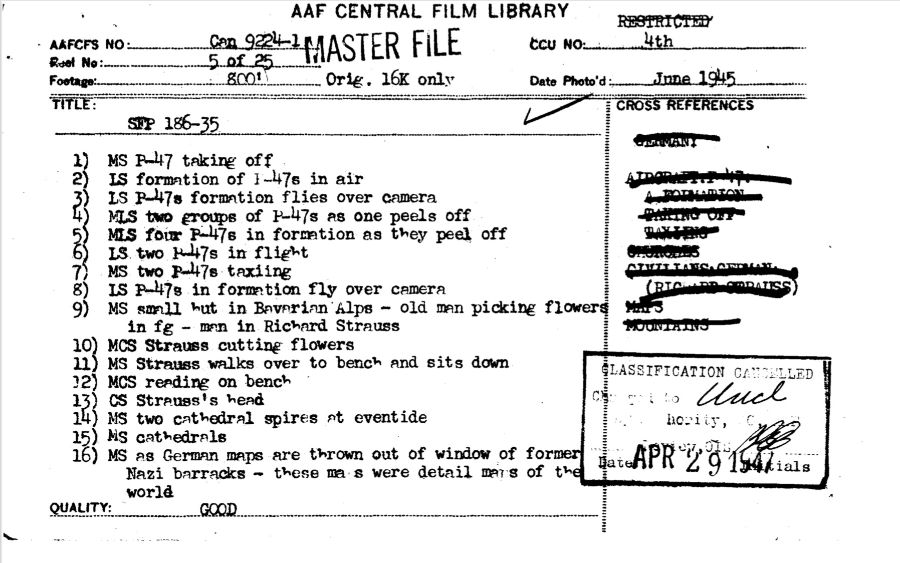 Fiche Strauss 1945 NARA