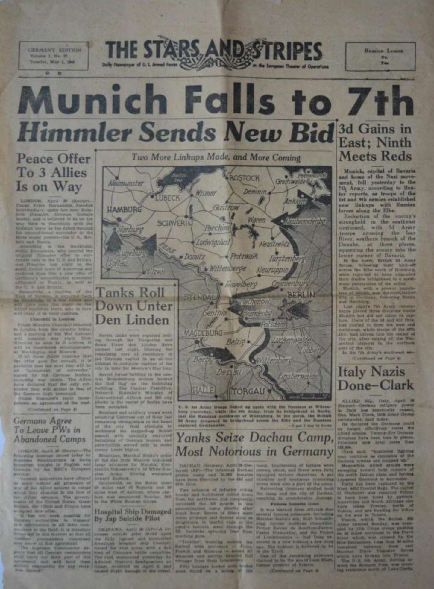 Munich Falls to 7th. Stars and Stripes 1945 05 01